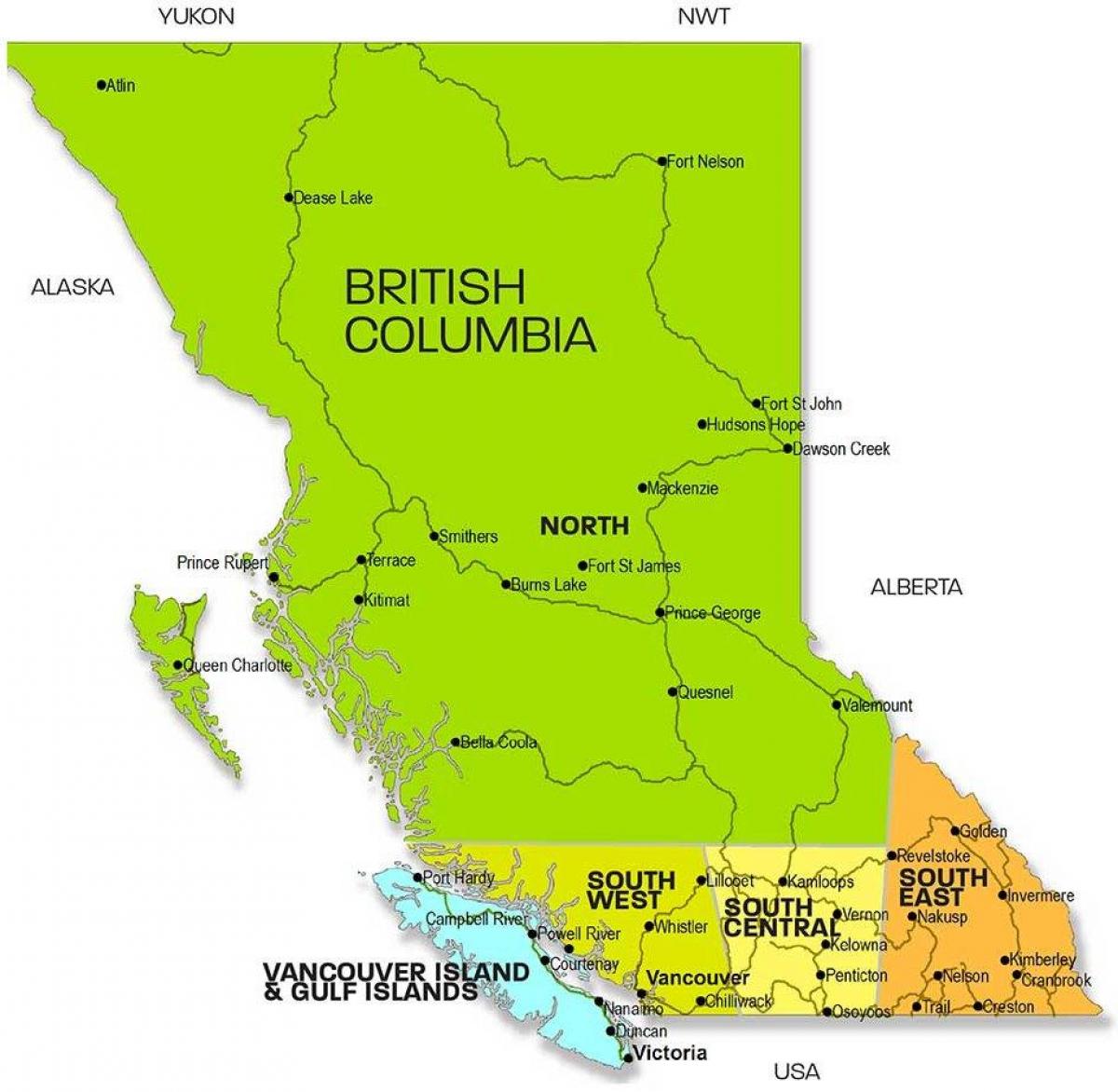 Karta över british columbia regioner