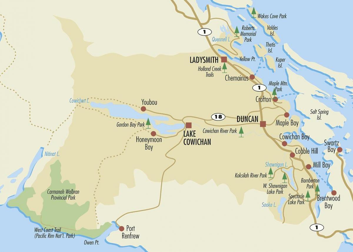 Karta över duncan vancouver island 