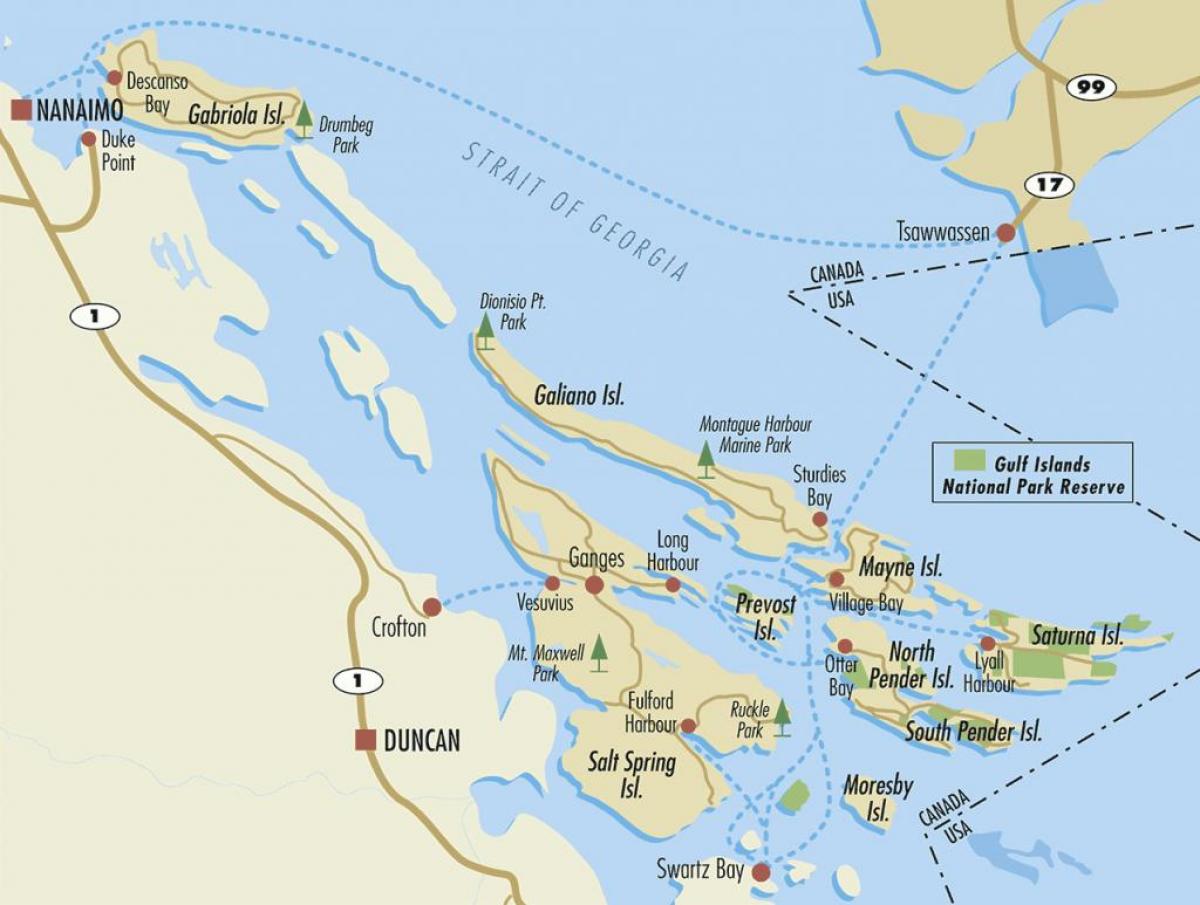 karta över gulf islands bc kanada