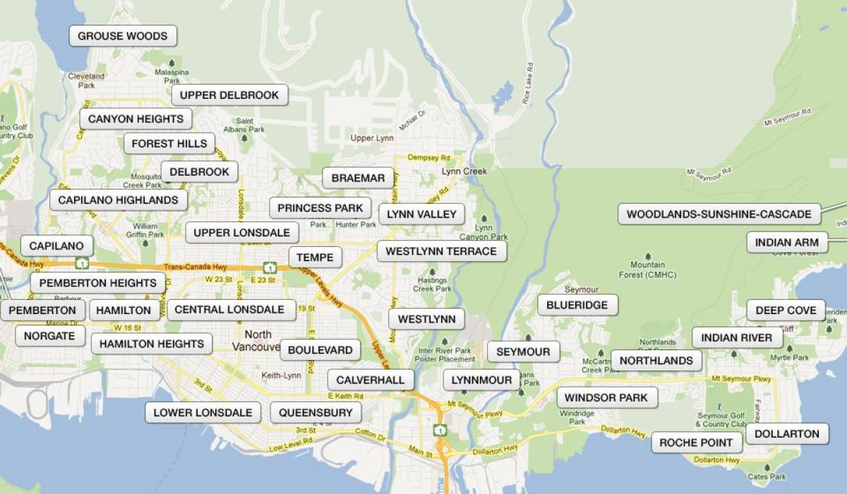 Karta över north vancouver stadsdelar