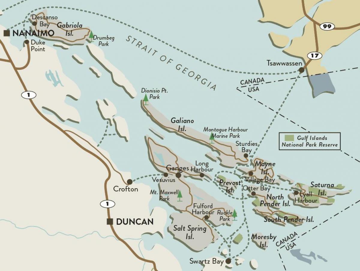 karta över vancouver island och gulf islands