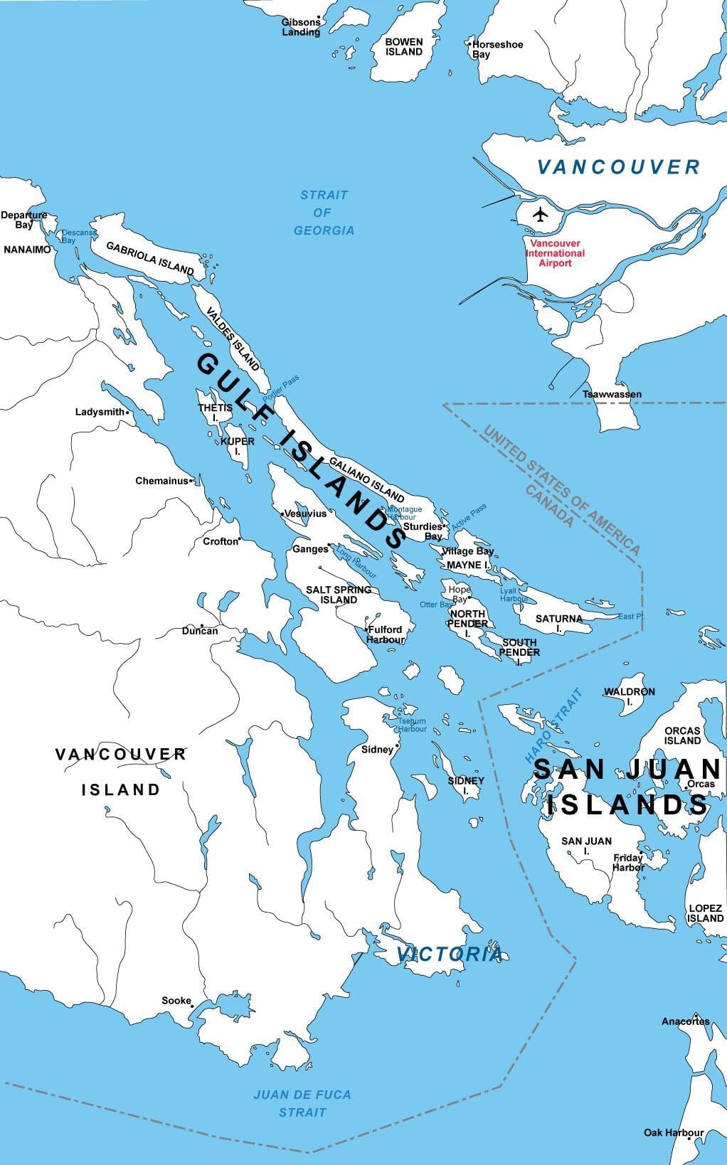Karta över norra gulf islands