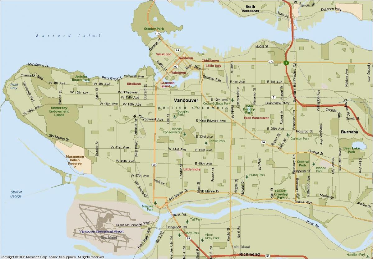 Karta över street vancouver, bc kanada