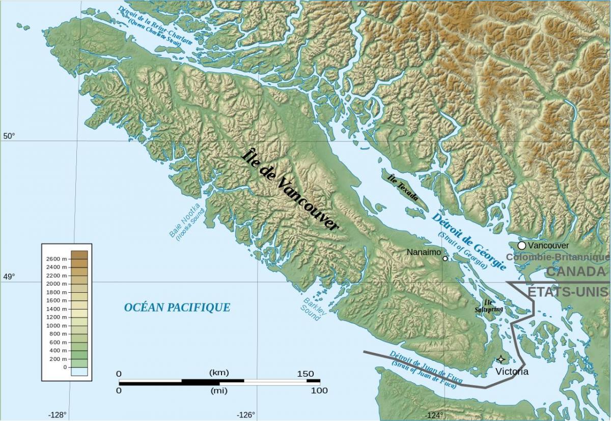 Topografisk karta över vancouver island