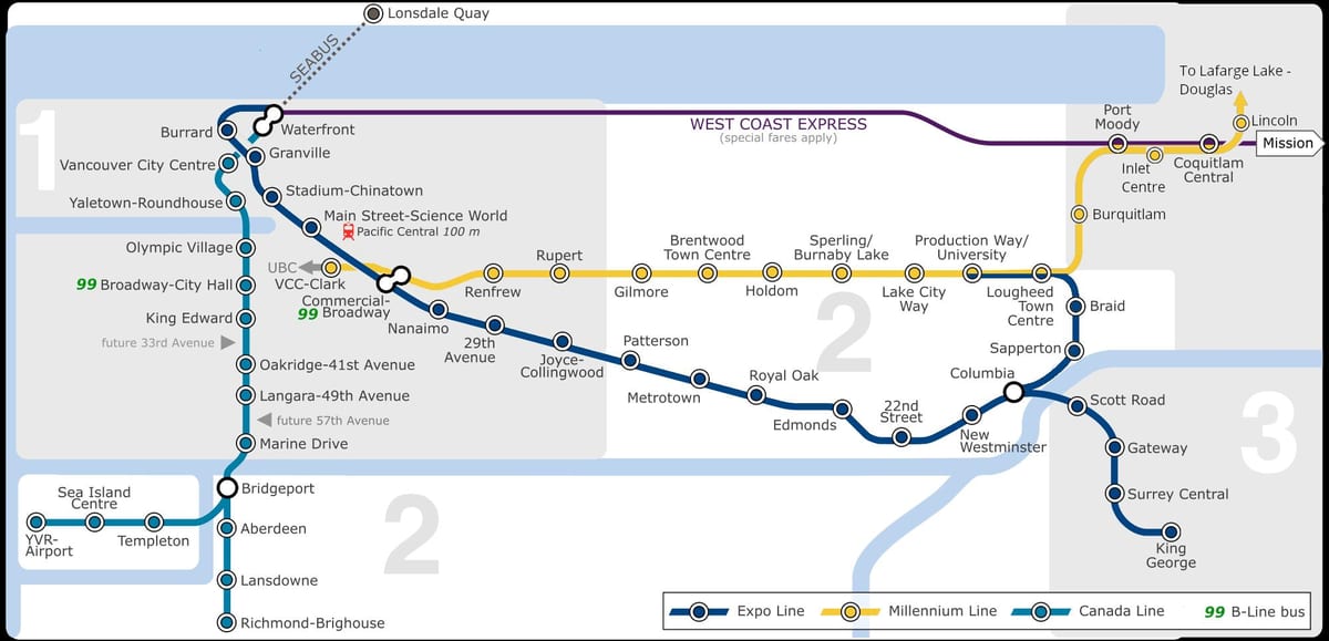 vancouver airport till centrum skytrain-karta
