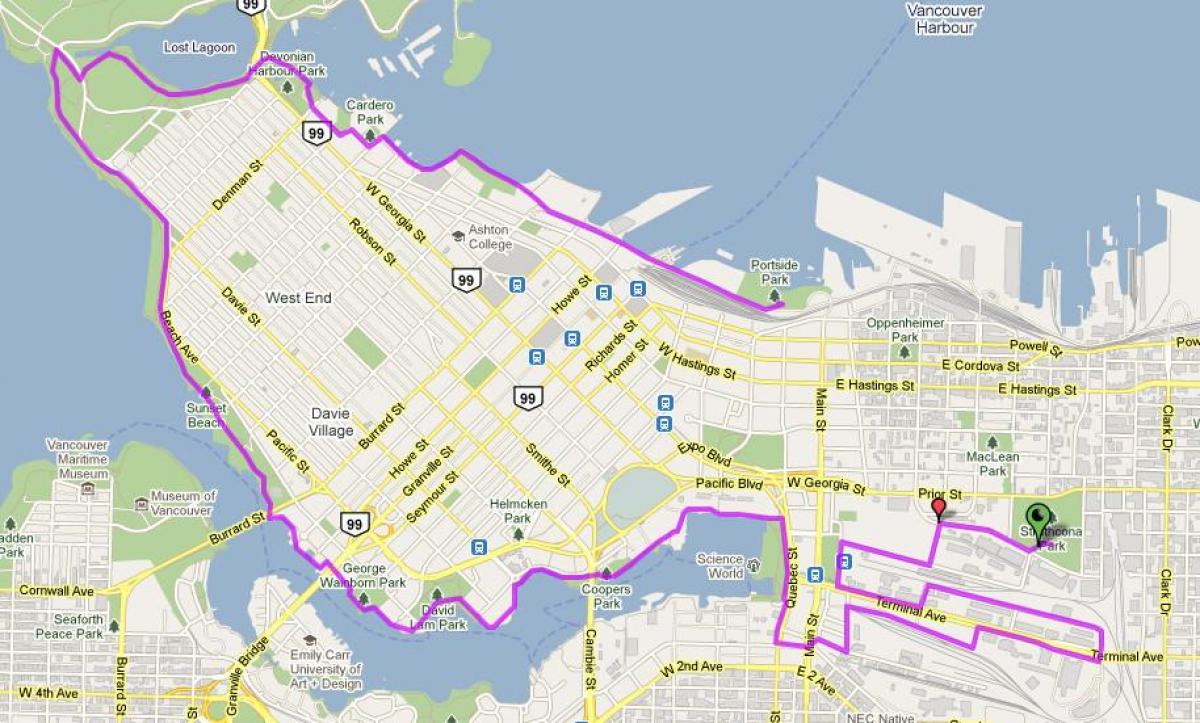 staden vancouver cykel karta