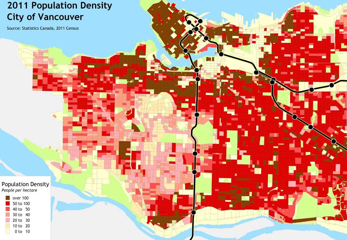 Karta över vancouver island befolkningstäthet