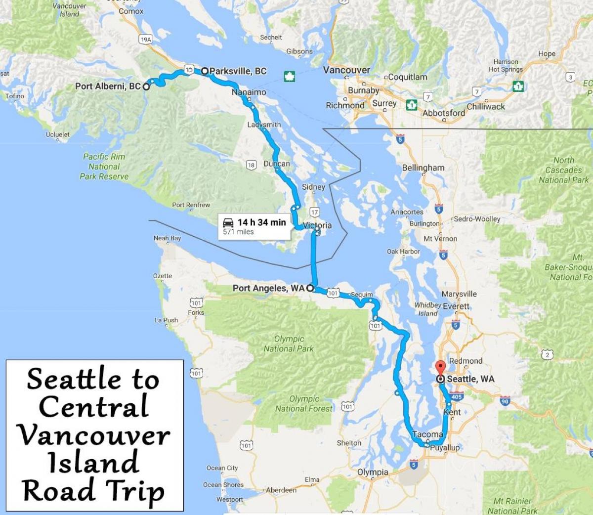 Karta över vancouver island road trip
