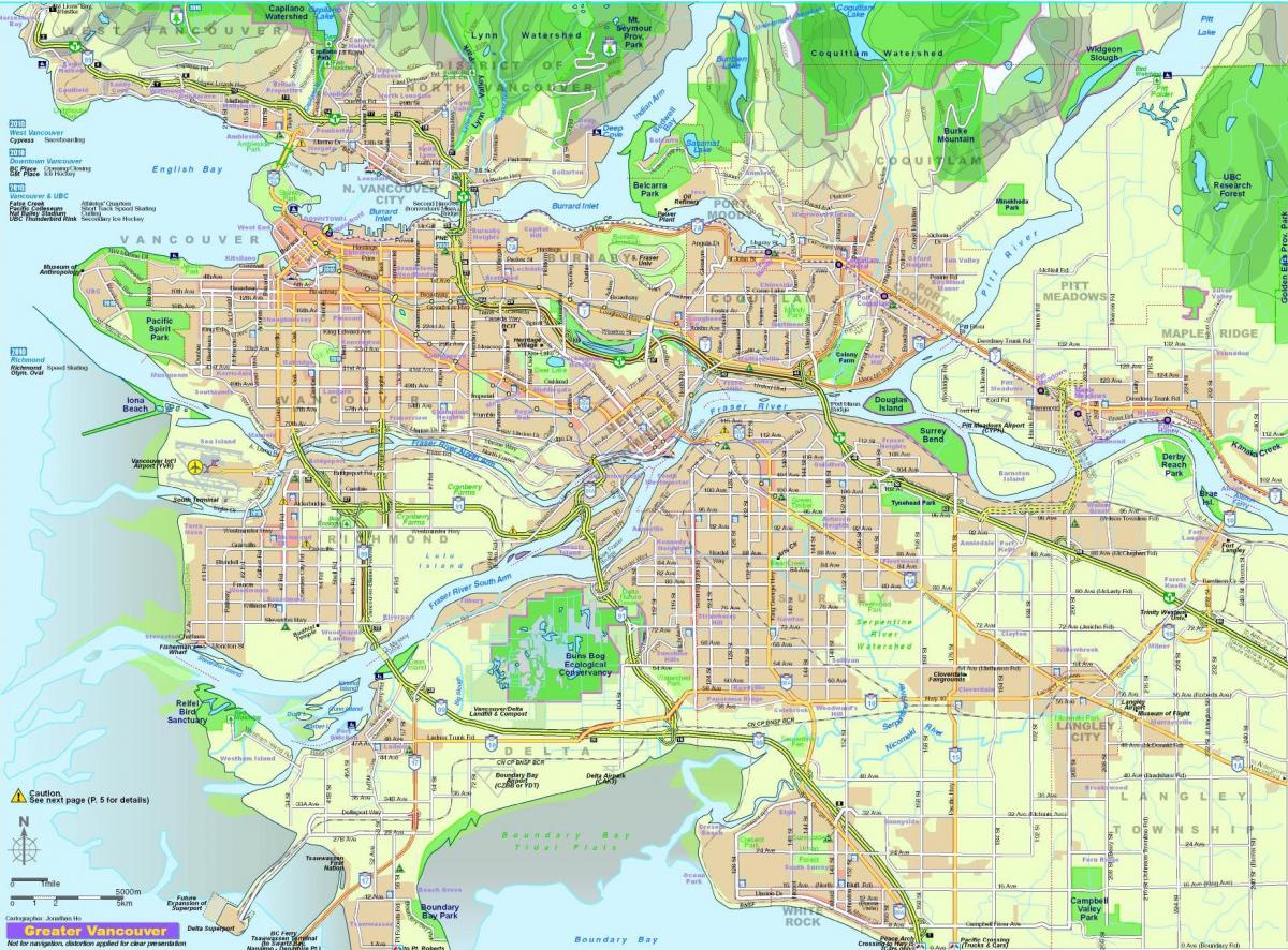 karta över staden i vancouver, bc kanada