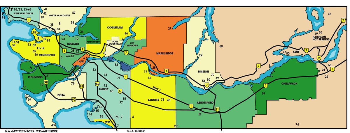 karta över nedre fastlandet british columbia
