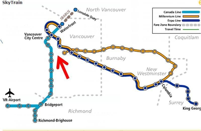Karta över vancouver skytrain-overlay