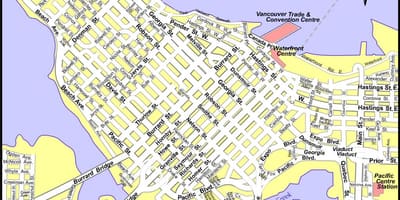 Karta över centrala vancouver, kanada