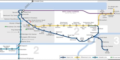 Vancouver airport till centrum skytrain-karta